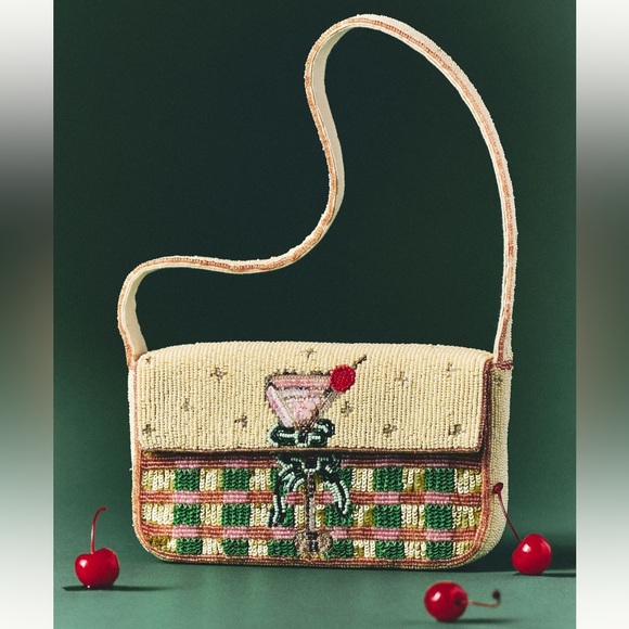 Anthropologie Handbags - Anthropologie The Fiona Beaded Bag: Food & Drink Edition | Plaid Martini | NWT